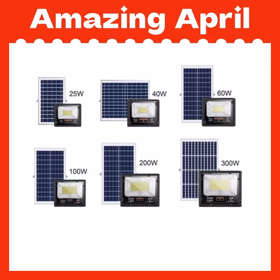 25W 40W 60W 100W 200W 300W IP65 Waterproof Solar Powered Outdoor LED Solar Flood Garden Light